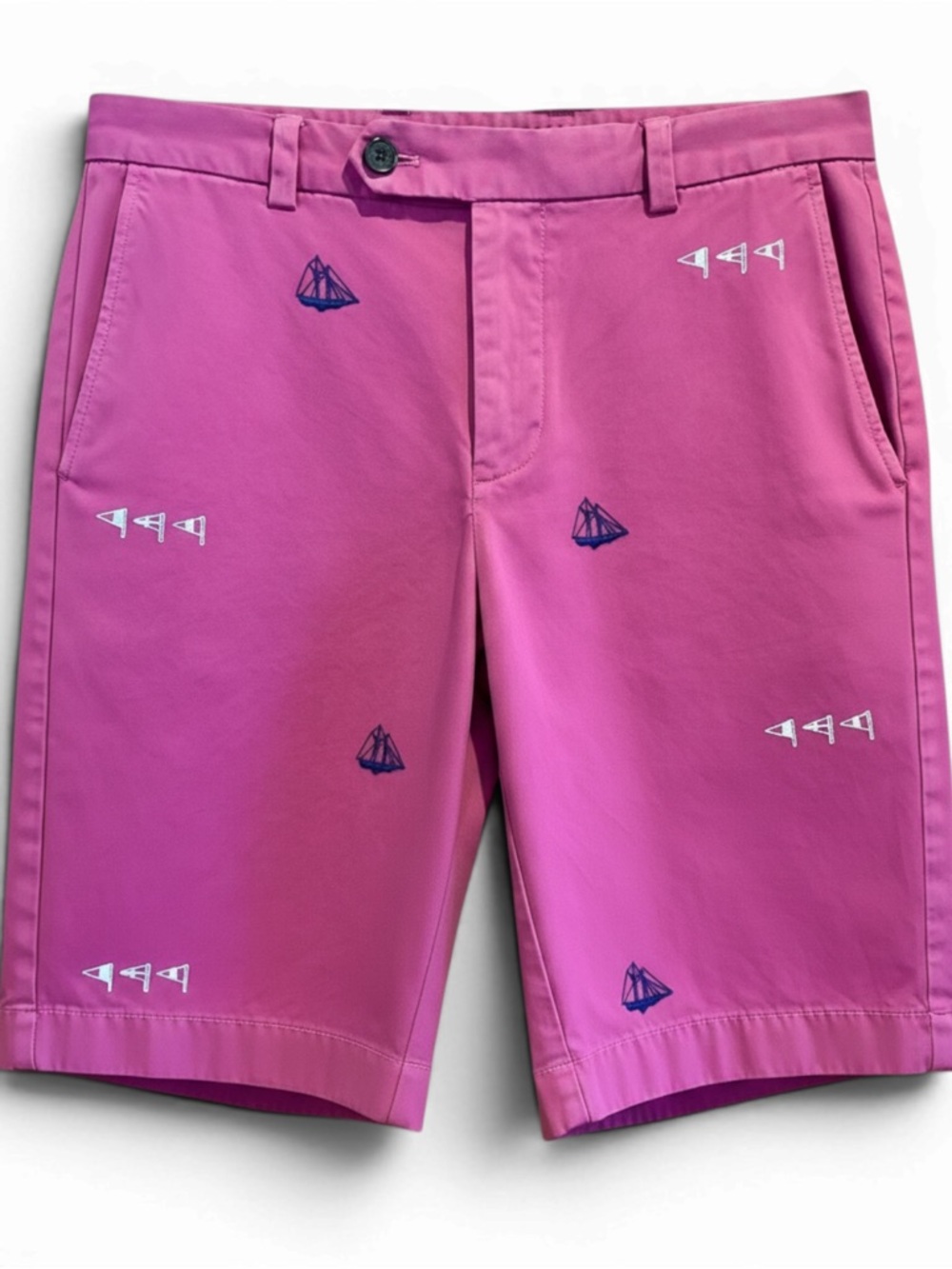 Brooks Brothers Men’s Pink Bermuda Chino Shorts Nautical Sailboat Flag Sz 32